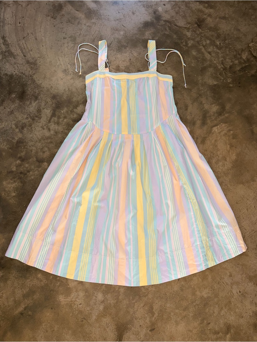 Free People Primavera Stripe Cotton Midi Dress L Pastel Drop Waist Pockets